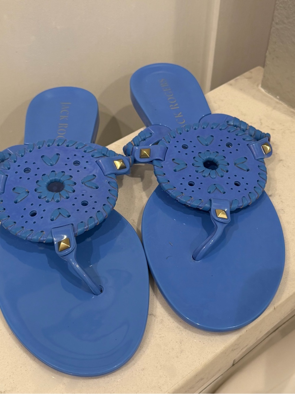 Jack Rogers Sz 8 Blue Jelly Miller Sandals with Gold Studs